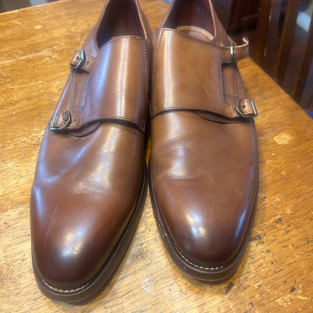 Men's Brown Leather Monk Strap Shoes:Ashton Grey:12 very good condition